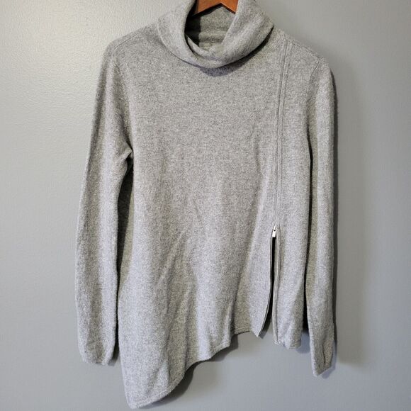 Neiman Marcus Sweaters - Neiman Marcus Cashmere Sweater Womens Medium Cowl Neck Asymmetrical Zipper Hem
